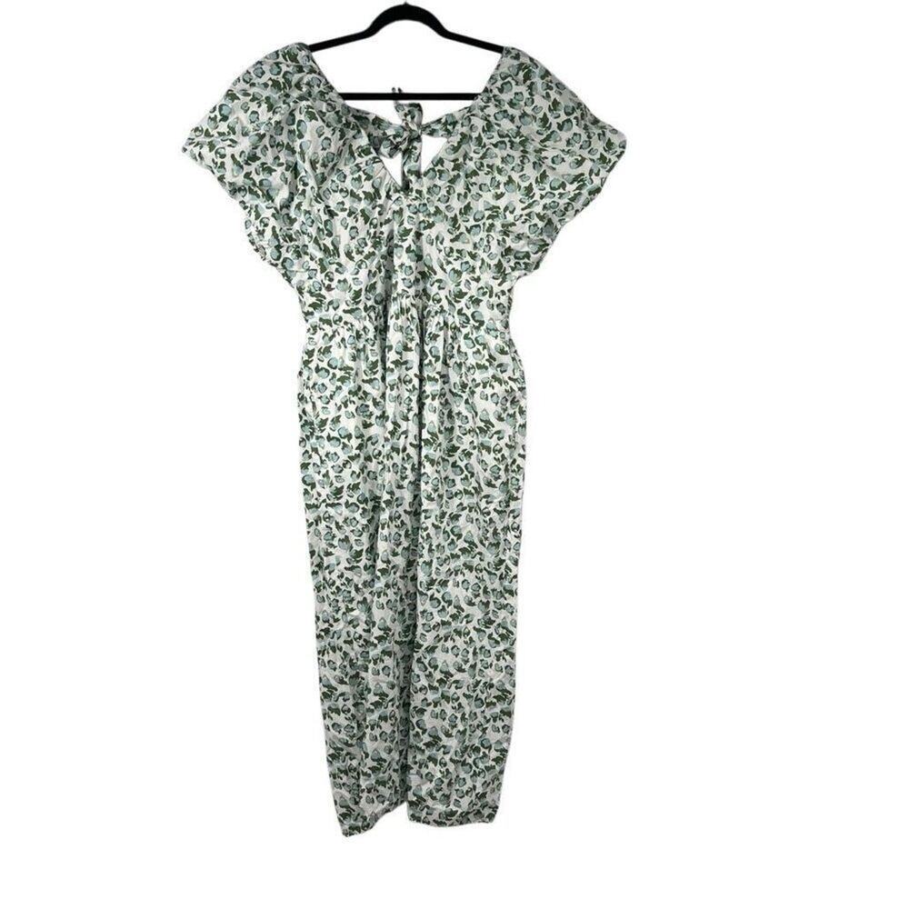 Society Social x Crown & Ivy The Charlotte Green & White Floral Puff Sleeve Dres